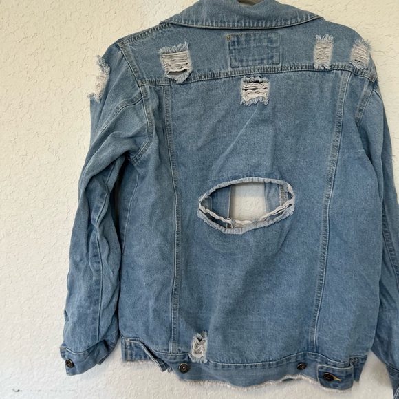 Grunge Distressed Light Blue Denim Jacket Size M, Streetwear Jacket - Picture 4 of 6